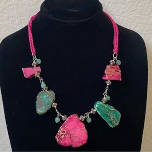Funky pink and green stone necklace